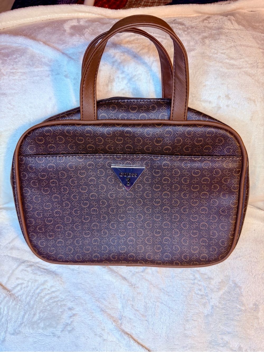 Guess Brown Monogram Cosmetic Case